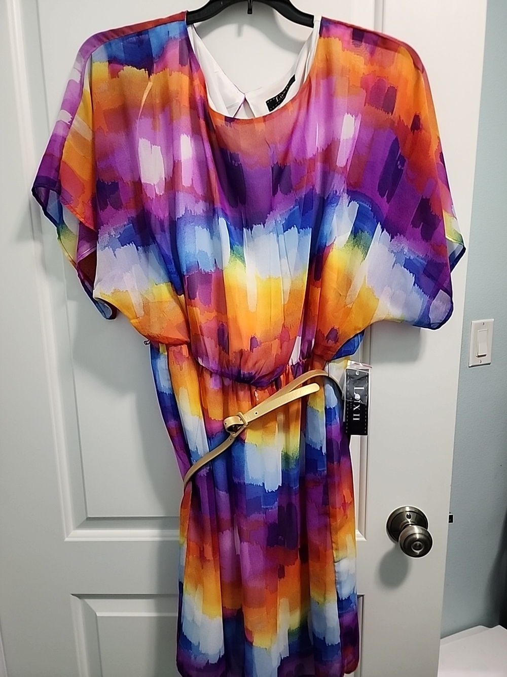 Lux II Colorful Watercolor Print Tie-Waist Dress